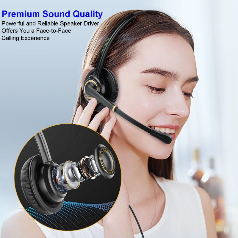 KEMEILE Office Telephone Headset with Noise Cancelling Mic RJ9 U10P Bottom Cable Compatible with Landline Desk Phones Polycom VVX, Avaya Digital, Fanvil, AudioCodes and Many More - Image 2